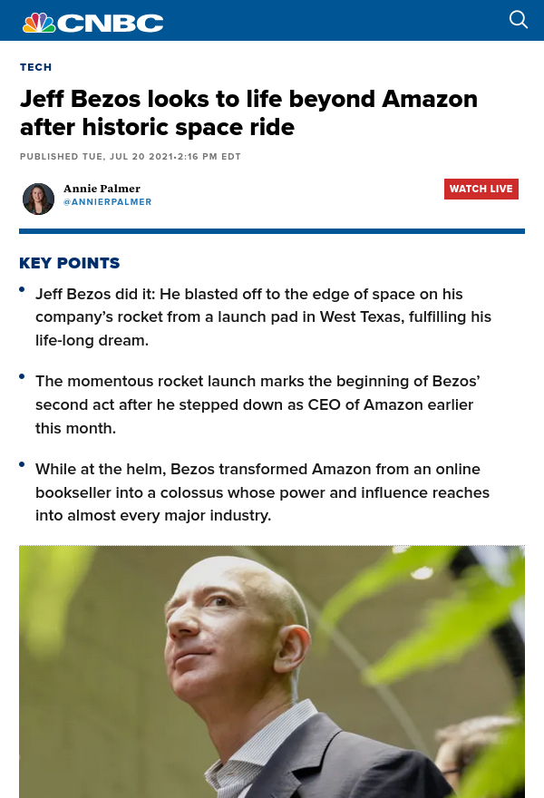 Jeff Bezos looks to life beyond Amazon after historic space ride